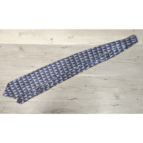 Antonia Collection Tie Blue Gray Geometric 100% Silk 62"L 4"W - Picture 2 of 5